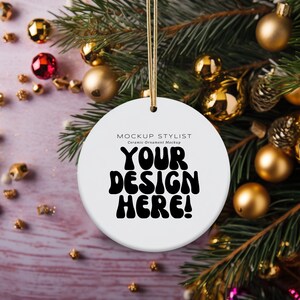 Christmas Ornament Mockup Gold String Disc Ornament Mockup Sublimation Ornament Mockup Round Ceramic Ornament Mock Ornament Mockup Printify
