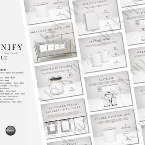 Paquete de guía de tamaño de maquetas Printify // Maqueta de taza de 11 oz // Maqueta de vela de soja // Maqueta de bolso de mano AOP // Maqueta de cuaderno A5 // Tamaño de Printify