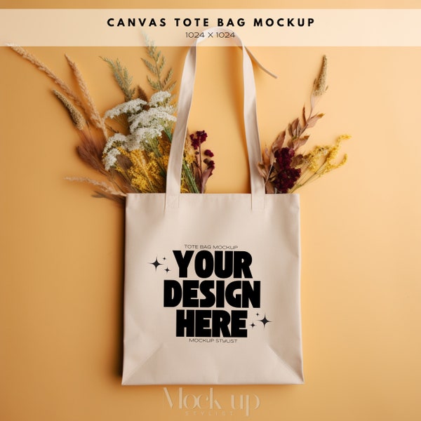 Frühling Tragetasche Mockup Boho natürliche Canvas Tragetasche Mockup Liberty Taschen Mockup Wilde Blume Tragetasche Mock Up Minimalist Style Bag Mockup