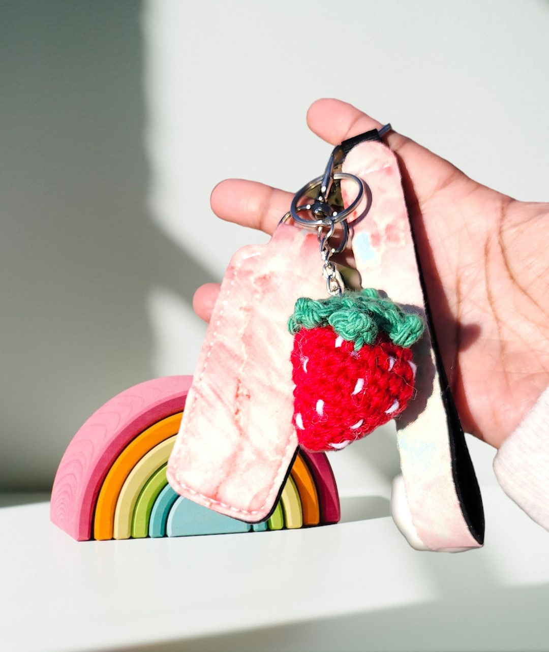 Sweet Strawberry Crochet Keychain Charm Set Kawaii Accessories With Lip ...