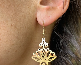 Boucles d’oreilles pendantes acier inoxydable or lotus élégantes bohèmes