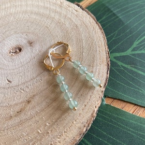 Golden hoop earrings with semi-precious beads Bohemian polished green Aventurine