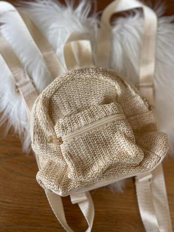 Chic Cream Woven Backpack handmade | chic women main image 2