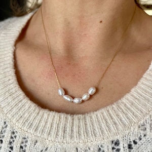 Freshwater pearl chain necklace, gold-plated stainless steel, boho