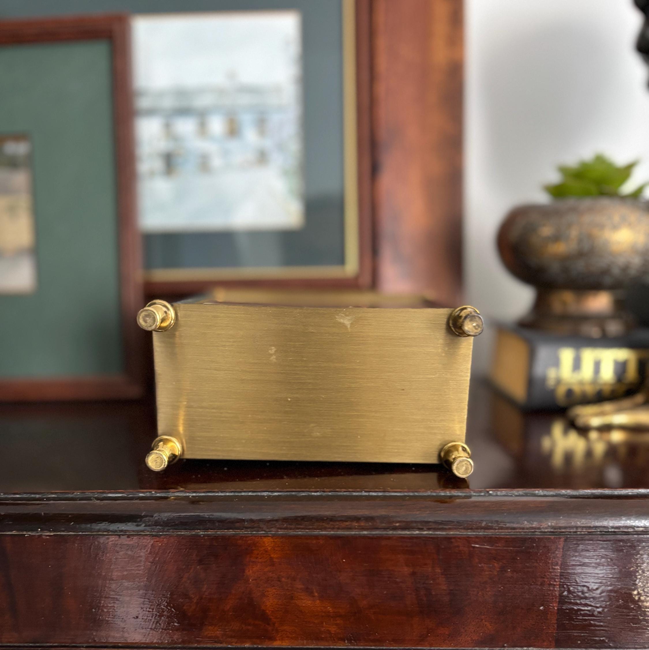 Vintage Estyma Carriage Clock: West Germany Quartz, Faux Burr Wood Brass Mantel Desk Clock