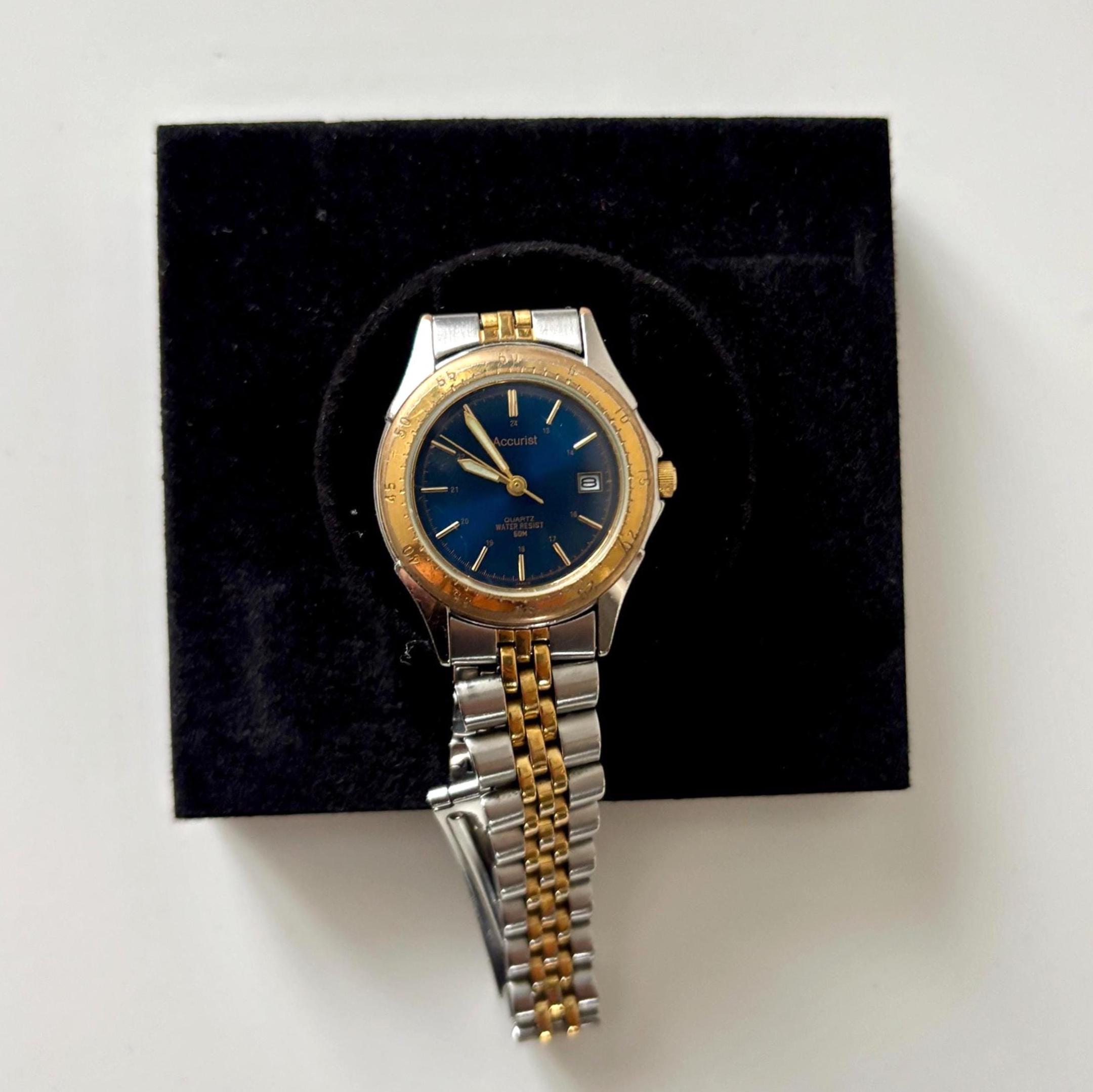 Vintage Accurist Ladies Quartz Watch Blue Dial Two Tone Bracelet Japan