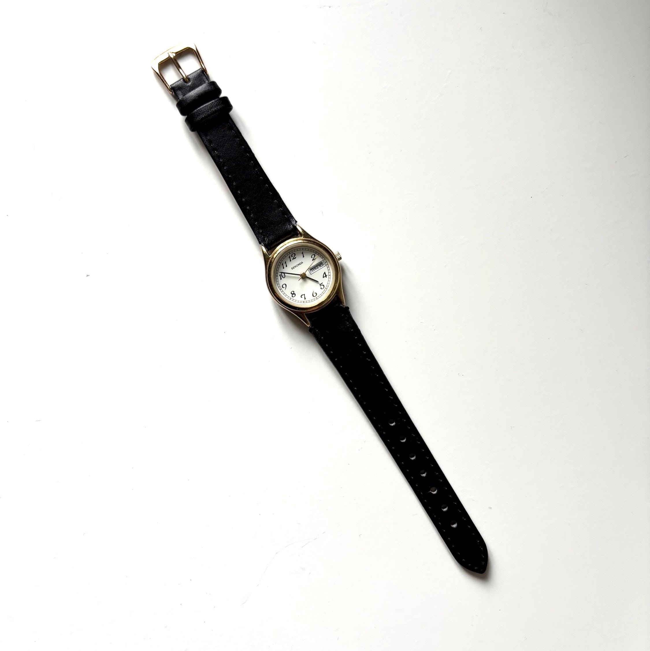 Vintage Sekonda Ladies Day Date Watch Gold Tone Quartz Wristwatch Working