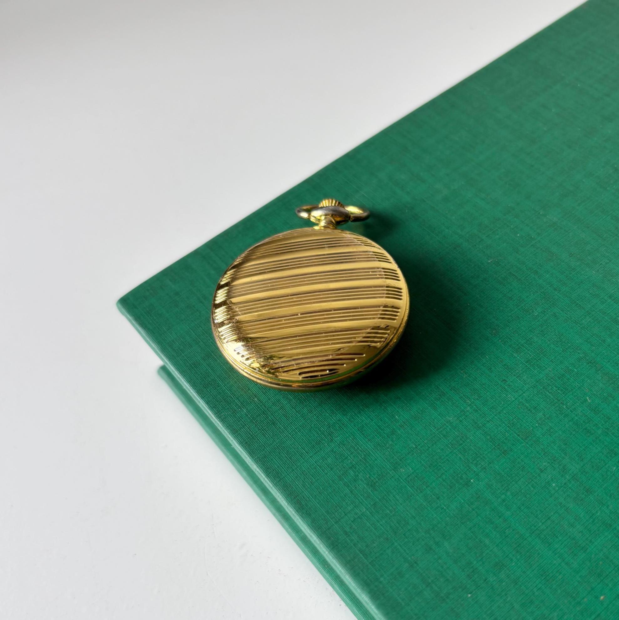 Vintage Gold Tone Quartz Pocket Watch White Dial Traditional Gentleman Style