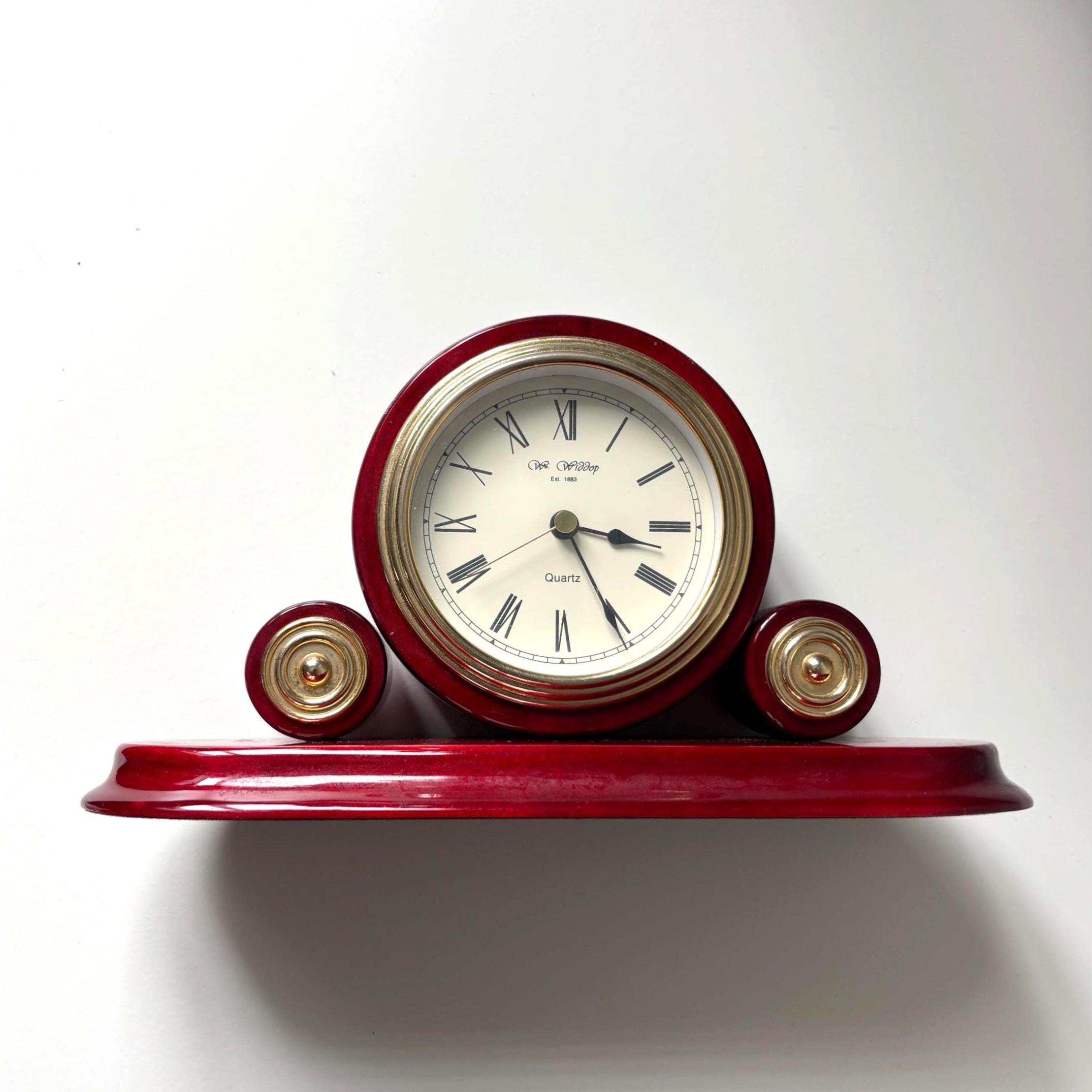 Vintage Wm Widdop Quartz Mantel Clock Burgundy Lacquered Wood Working Desk Clock