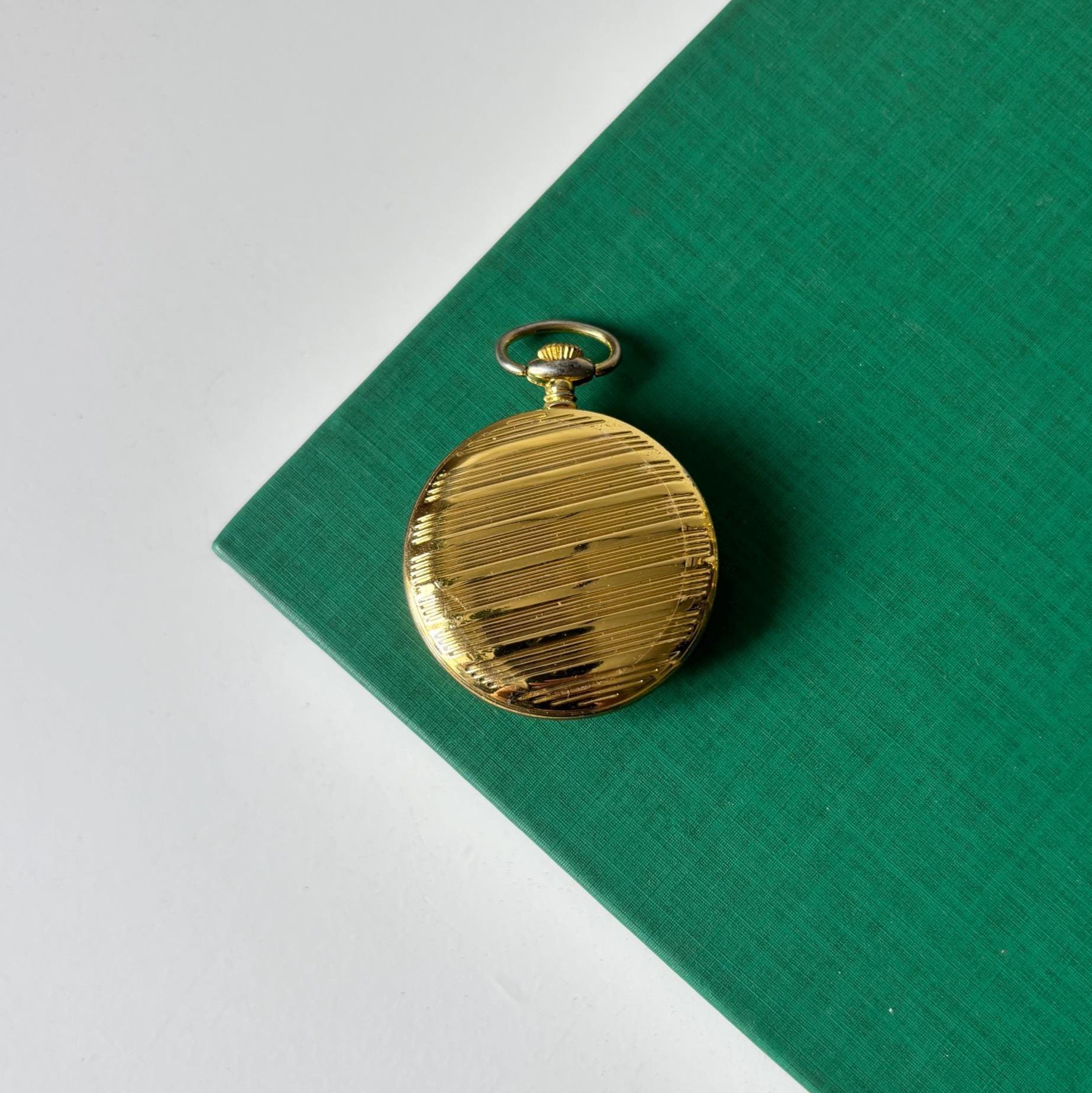 Vintage Gold Tone Quartz Pocket Watch White Dial Traditional Gentleman Style