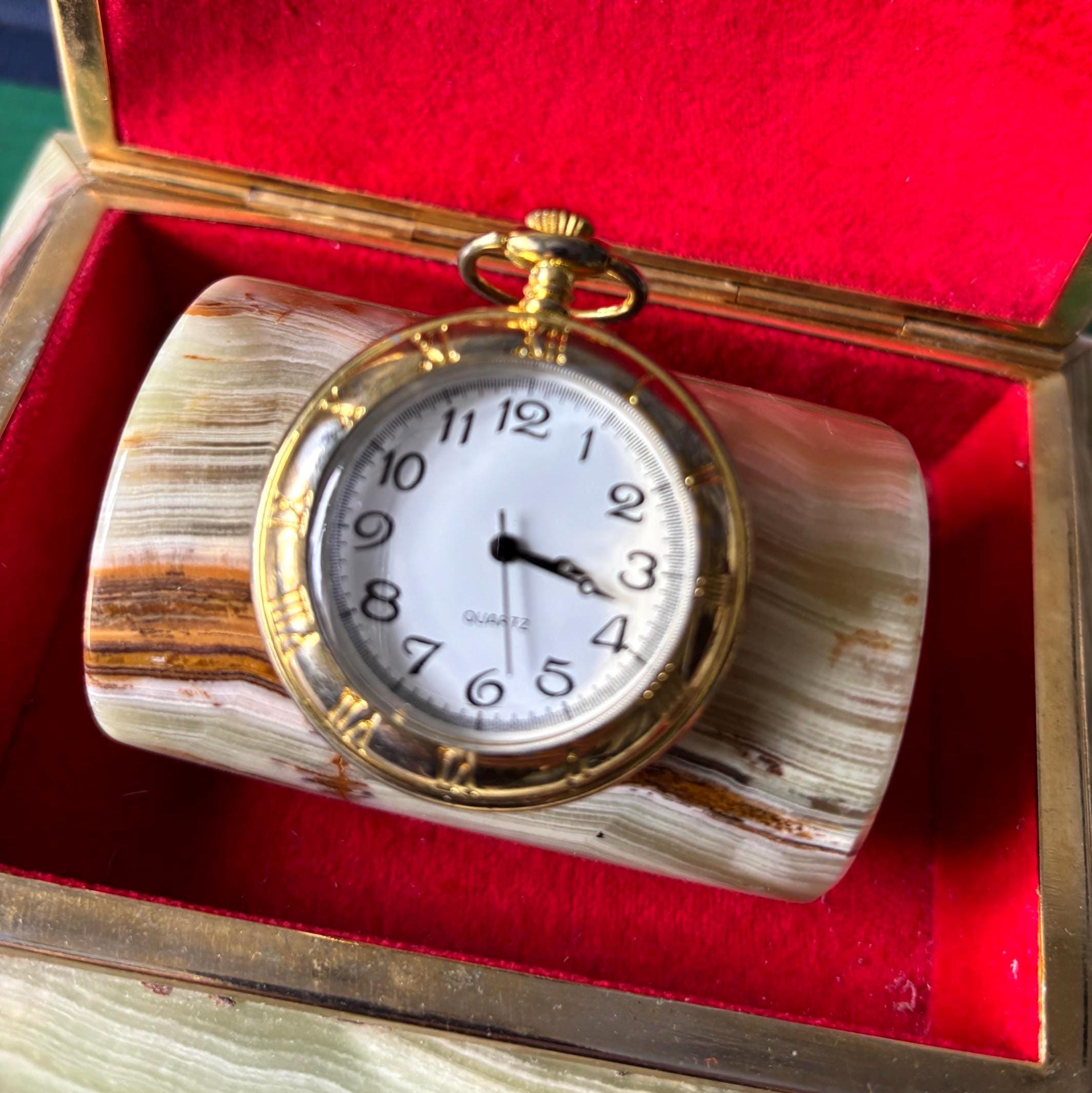 Vintage Gold Tone Quartz Pocket Watch White Dial Traditional Gentleman Style