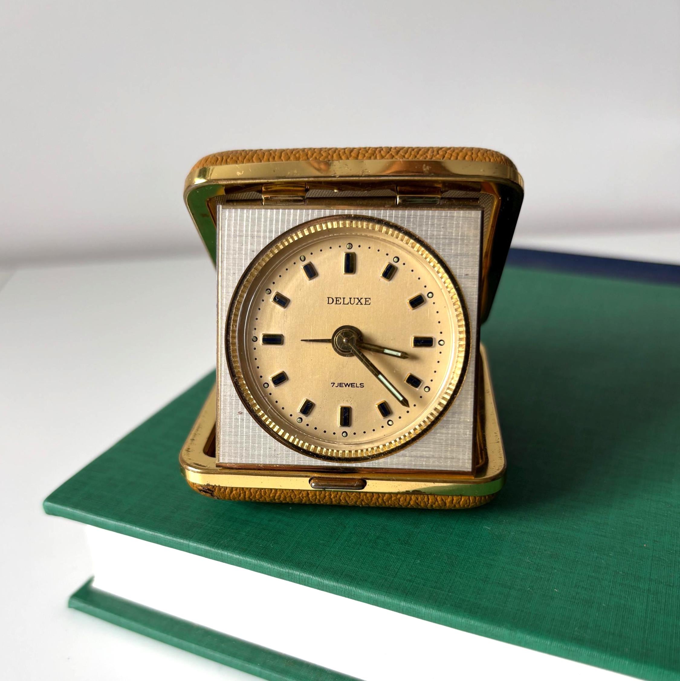 Vintage Deluxe 7 Jewel Folding Travel Alarm Clock Made in Germany