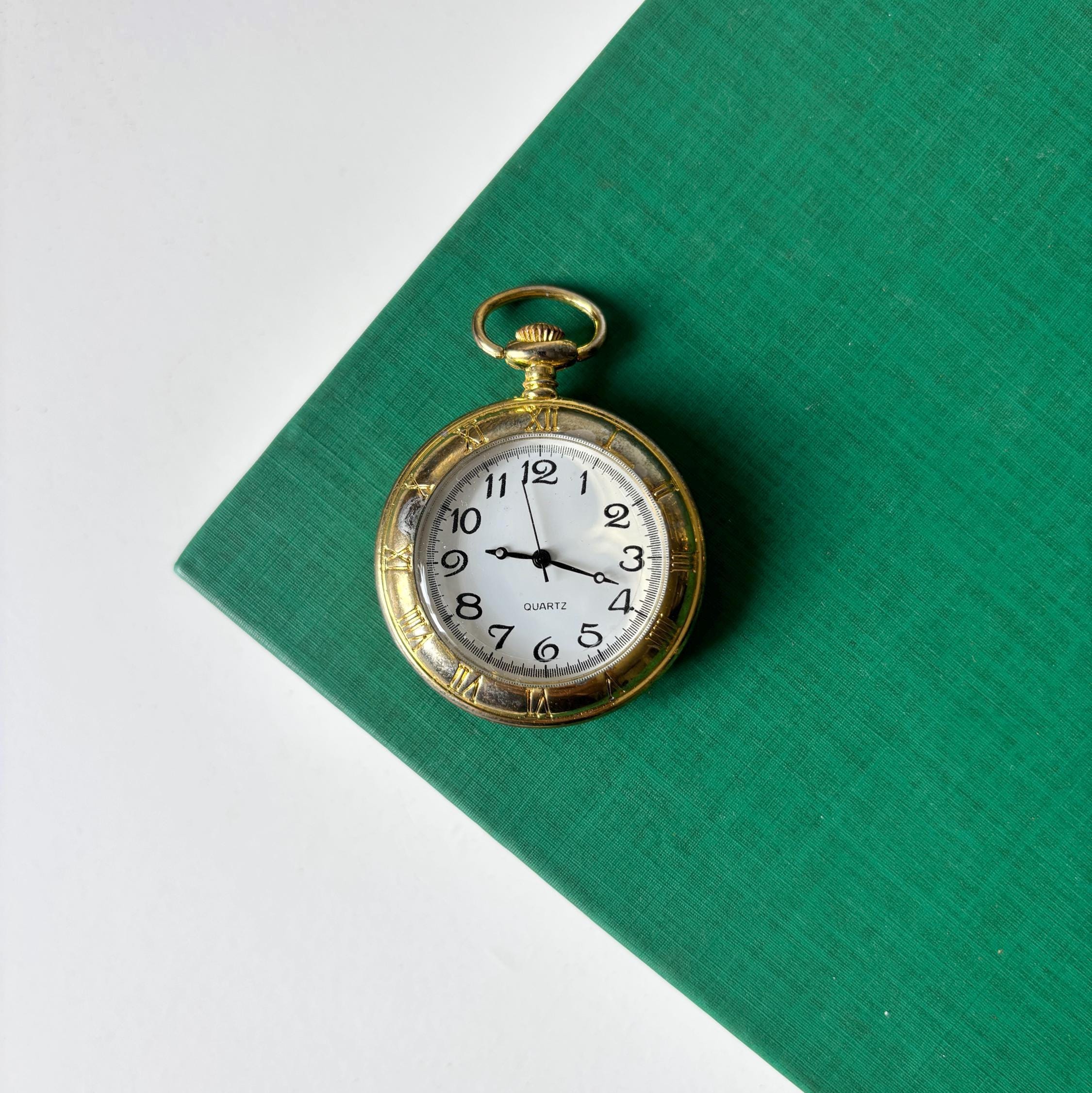 Vintage Gold Tone Quartz Pocket Watch White Dial Traditional Gentleman Style