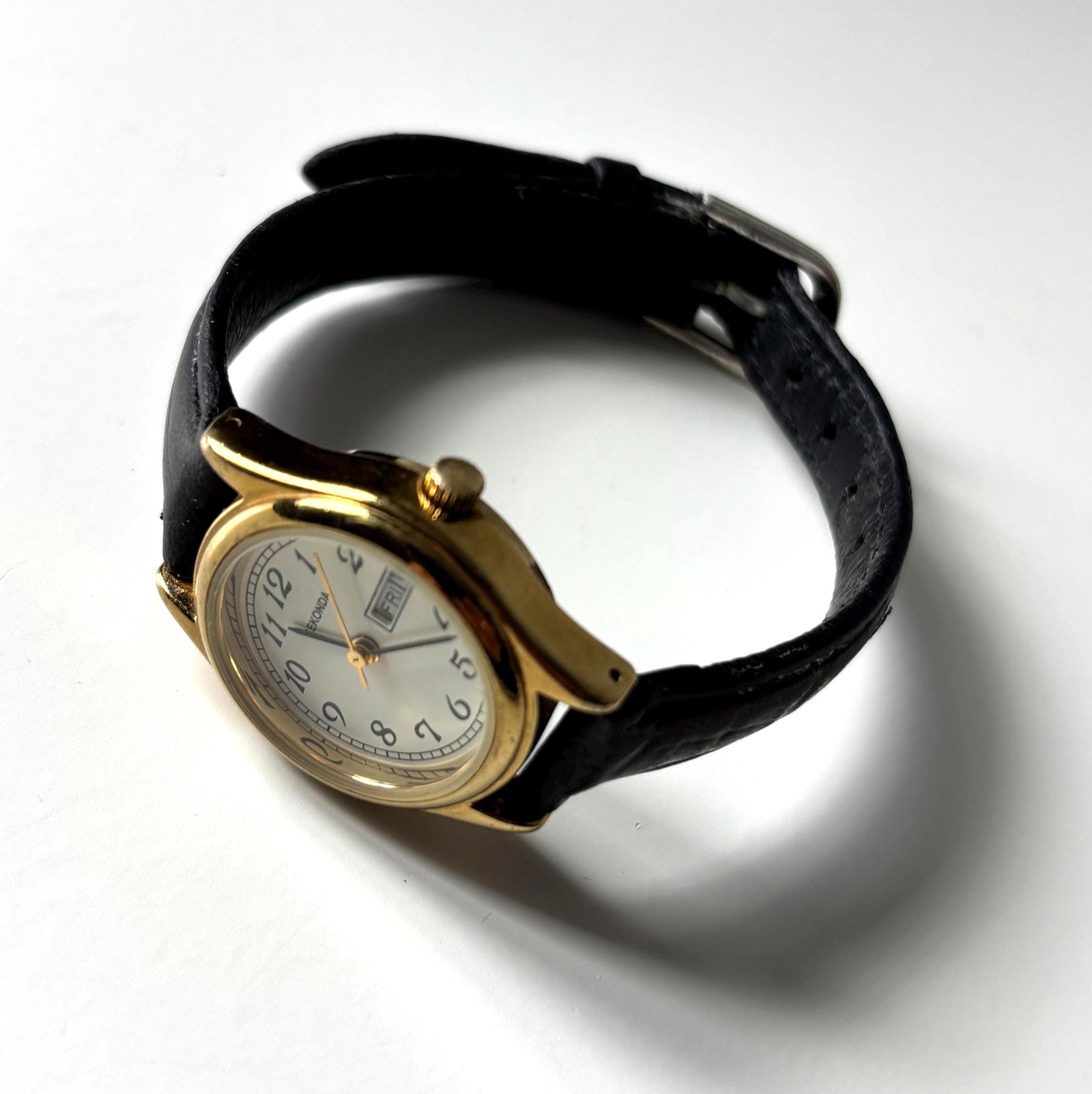 Vintage Sekonda Ladies Day Date Watch Gold Tone Quartz Wristwatch Working