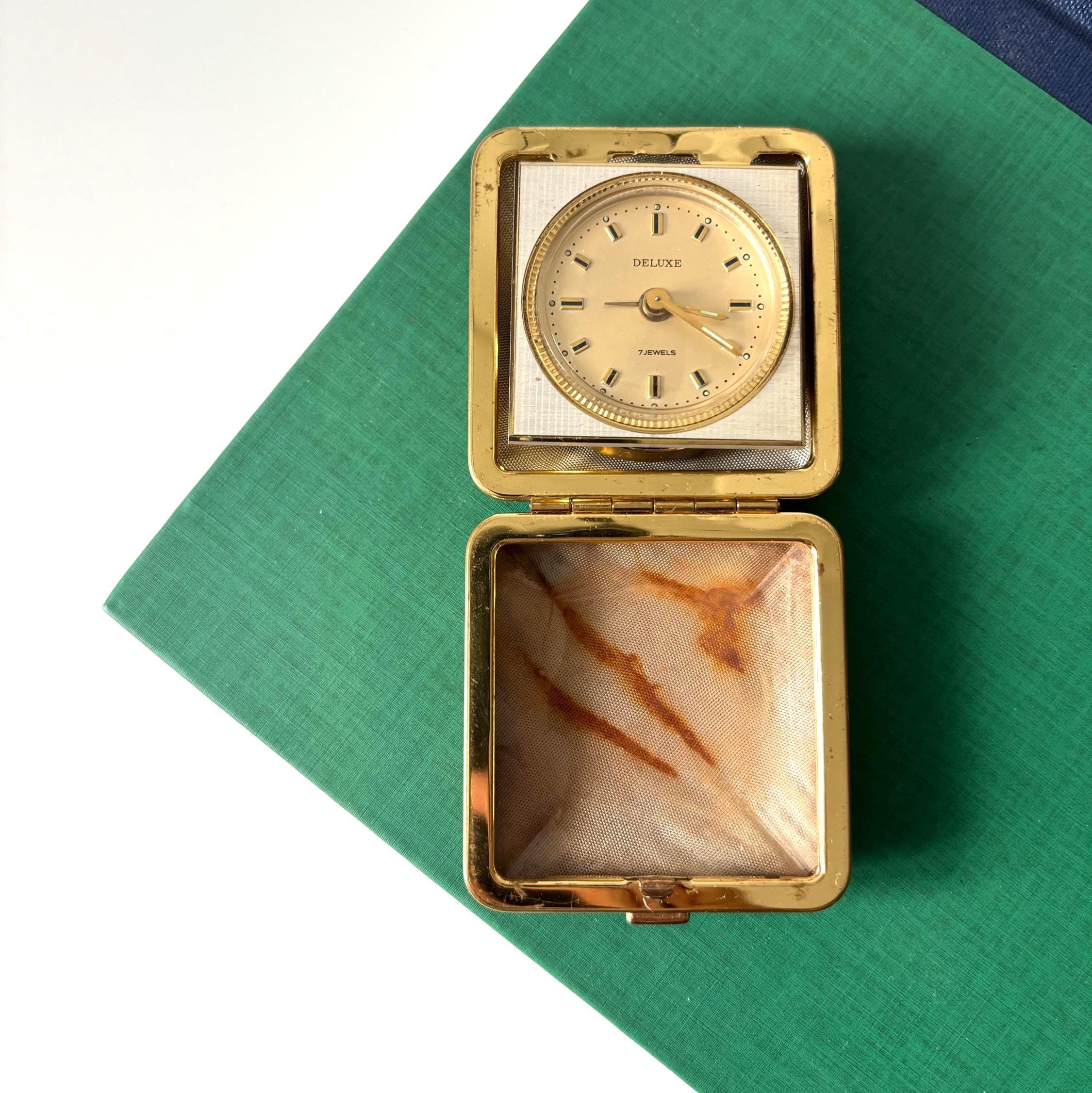 Vintage Deluxe 7 Jewel Folding Travel Alarm Clock Made in Germany