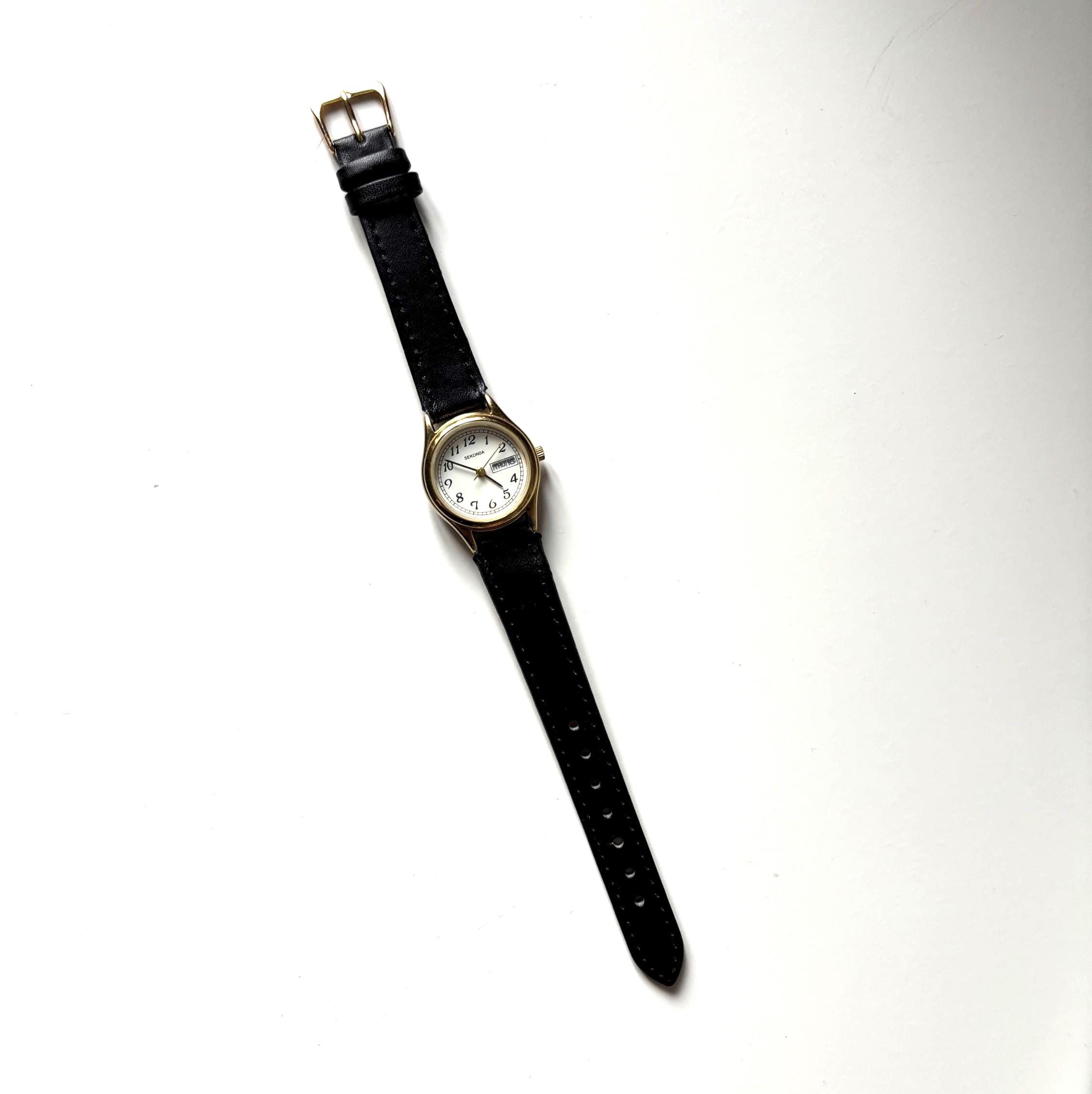 Vintage Sekonda Ladies Day Date Watch Gold Tone Quartz Wristwatch Working