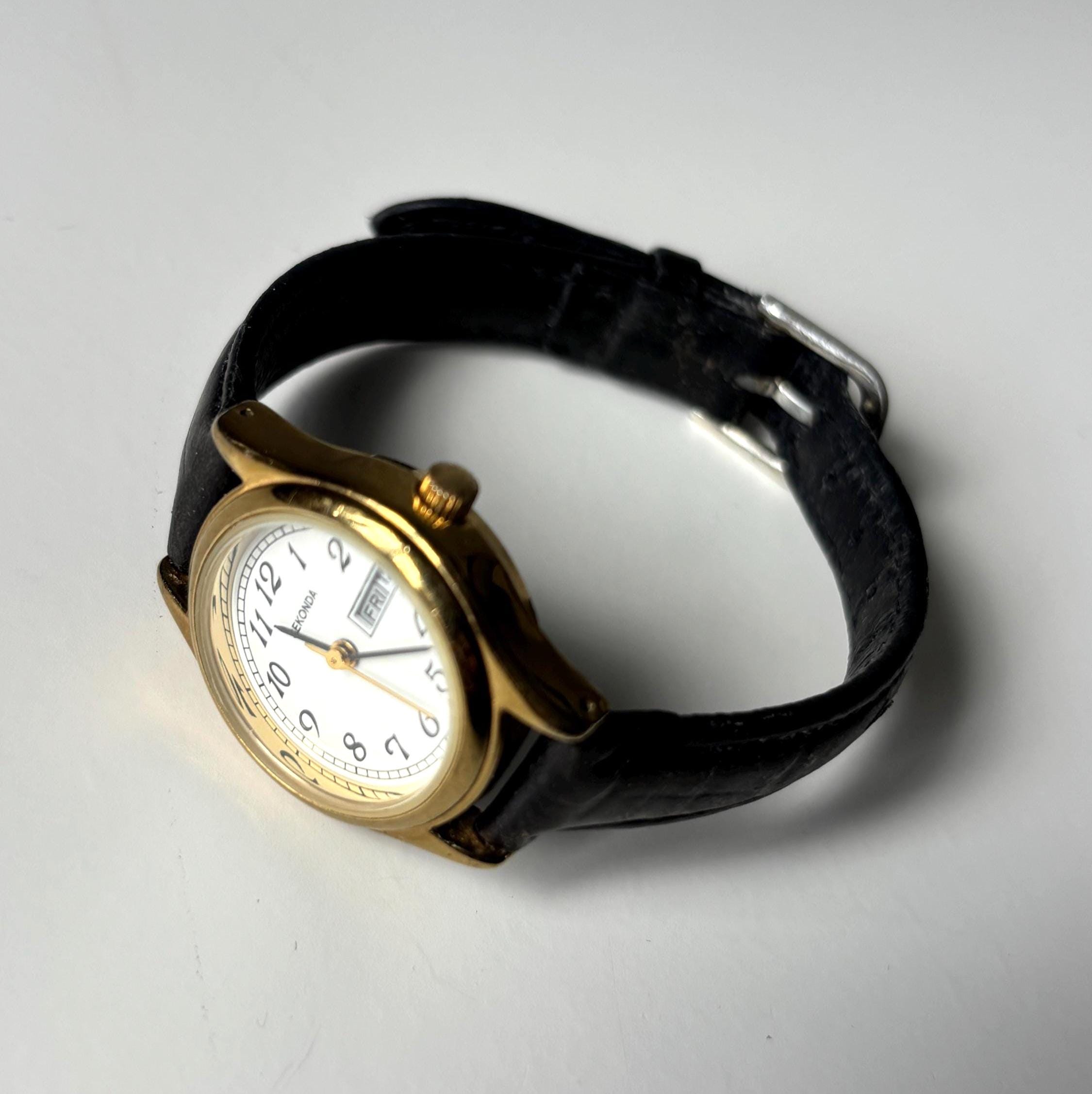 Vintage Sekonda Ladies Day Date Watch Gold Tone Quartz Wristwatch Working