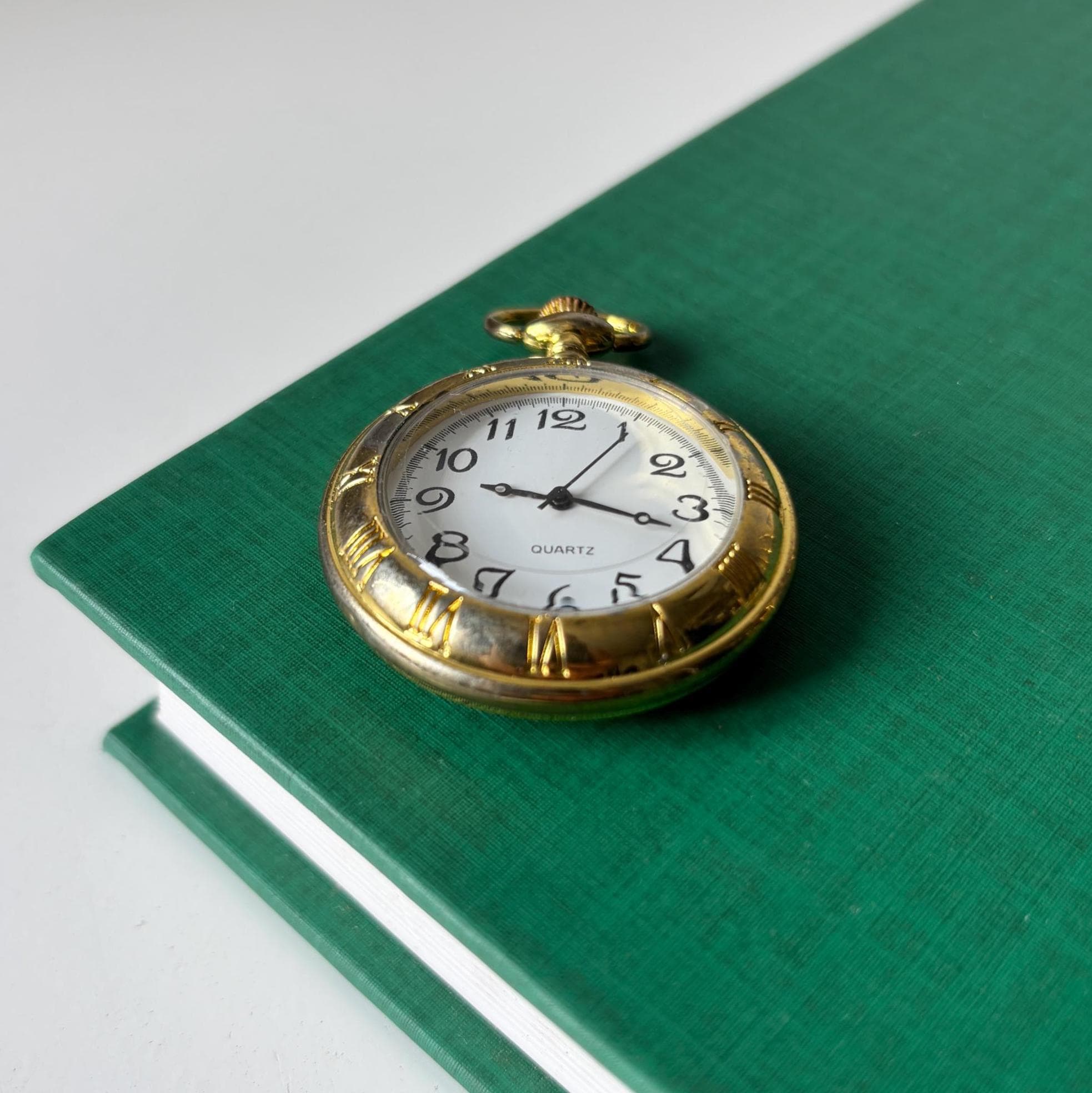 Vintage Gold Tone Quartz Pocket Watch White Dial Traditional Gentleman Style