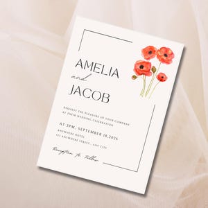 Wedding Invitation Template, Suite, Poppy, Printable Editable Wedding Invitation, Floral Bright Wedding Invitation Template, Classic