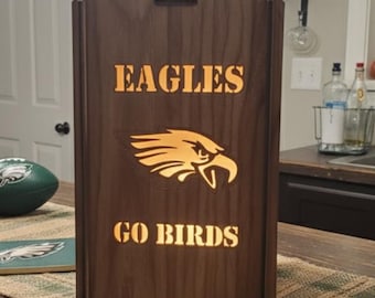 Farol de fútbol americano de los Eagles – Decoración rústica de madera de nogal para el día del partido