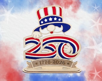 Decoración de gnomo del 250 aniversario de Estados Unidos, letrero de madera patriótico 1776-2026, gnomo del tío Sam, decoración de mesa hecha a mano para el 4 de julio.