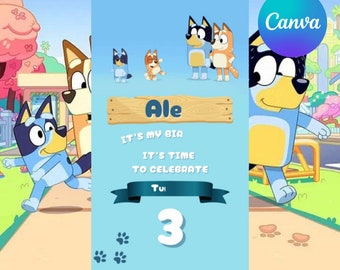 Bluey dog birthday Invitation, Bluey video invitation, Bluey party, Kids birthday, Insta download, templates, Custom Birthday Party Invite