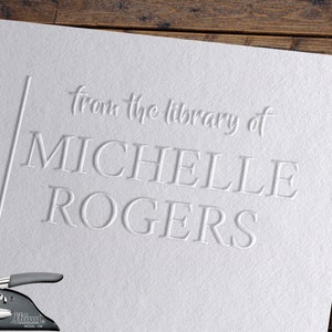 Minimal Personalised Book Embosser | Stamp | From the library of | Ex Libris | This Book Belongs To | Book Lover Gift Self Ink | Wood handle