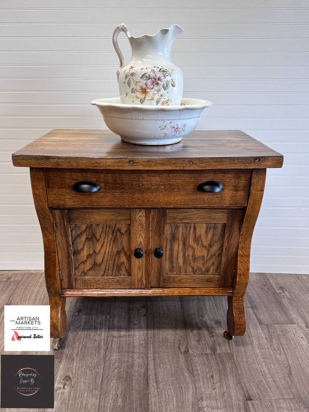 Antique Oak Buffet End Table Nightstand Etsy