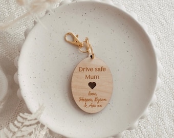Mother's Day Keyring - Drive Safe, Mothers Day Gift, Engraved Wood Keyring for Mum, Gift