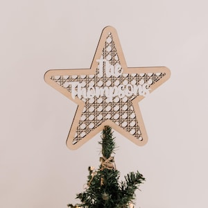 Rattan Christmas Tree Star, family christmas tree topper, wooden custom xmas tree star topper