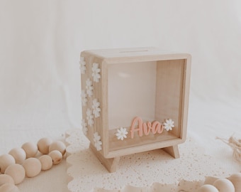 Money Box Piggy Bank personalised name Daisy design, Kids Money Box, gifts for her, daisy flower