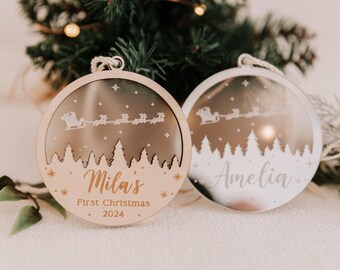 Kerststerrennacht dubbellaagse gegraveerde kerstbal, gepersonaliseerde kerstboom, mijn eerste kerstornament, kerstbal