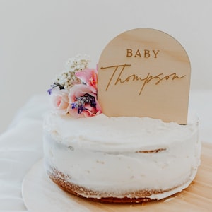 Baby Shower Cake Topper - Baby &quot;Surname&quot;, Personalised Cake Topper, Baby Shower, Wooden and Acrylic Cake Topper