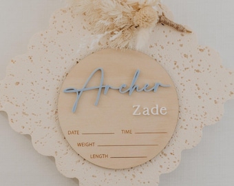 Placa de anuncio de nacimiento de bebé: personalizada con el diseño del nombre del bebé, registre los detalles del nacimiento del recién nacido como recuerdo