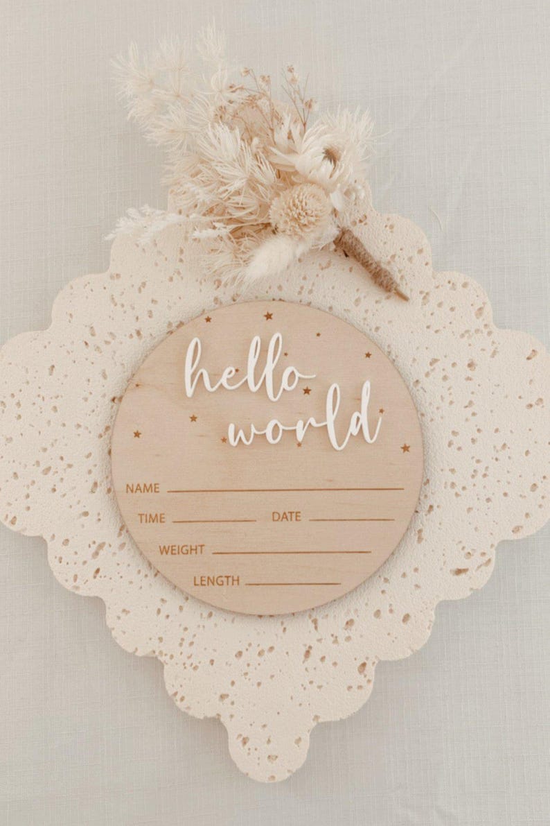 Baby Birth Announcement Plaque - Hello World Stars Design, Record ...