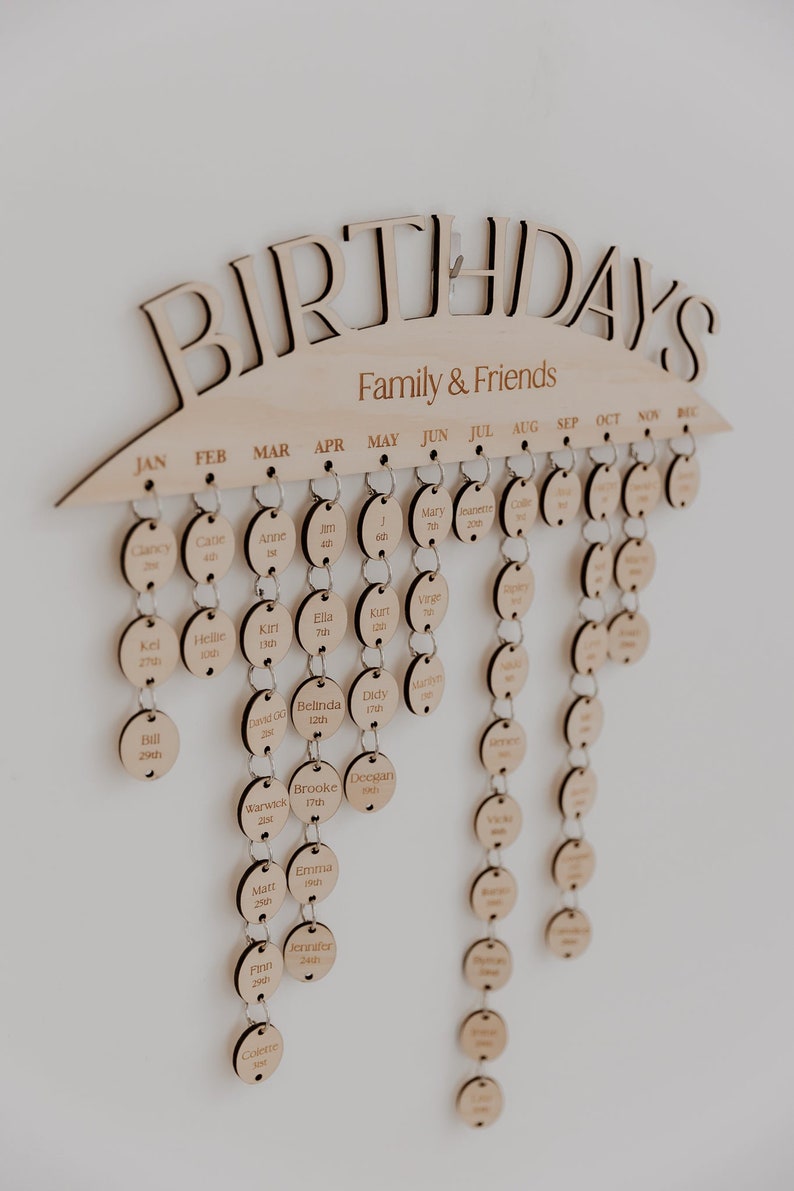 Birthday Calendar Wall Hanging Pine Arch Cutout, Birthdays, Wooden ...
