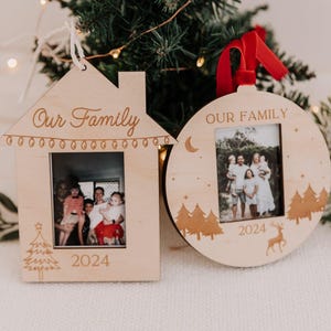 Family Photo Christmas Bauble, Wooden Photo Frame hanging, Christmas Tree Decoration, Christmas Tradition, christmas photo frame