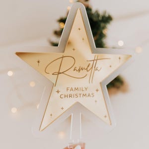 Engraved Mirror Acrylic Christmas Tree Star, xmas tree ornament, family christmas star custom engraved
