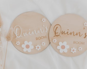 Baby/Kids Bedroom Plaque Acrylic Daisy, Wood Bedroom Sign, Kids room decor, décor de pépinière