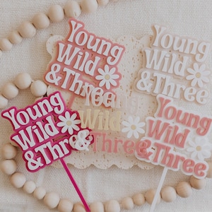 Young Wild and Three - Third Birthday Cake Topper, 3rd birthday cake topper, acrylic cake topper