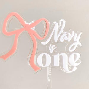 Ribbon Bow First Birthday Cake Topper, One cake topper, pretty bow 1st birthday personalised cake topper