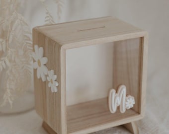 Money Box Piggy Bank personalised - Daisy, Wooden kids money box, Children's custom piggy bank