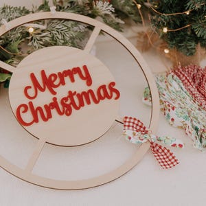 Wreath Kit - DIY Vintage Fabric Christmas Wreath Kit - Wood and Acrylic Merry christmas, make it yourself DIY wreath, vintage wreath decor