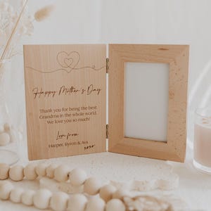 Happy Mother&#39;s Day Book Style folding Photo Frame personalised Hearts, gifts for mum, gifts for grandma, gifts for nanna, wooden photo frame