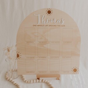 Erste Geburtstags-Fototafel - Sonne, Geburtstags-Meilensteintafel, Kinder-Fototafel Sonnenschein, ein Jahr Tafel