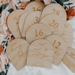 Lot de 12 cartes jalons de grossesse, disques de grossesse semaine par semaine, faire-part de bébé, motif soleil