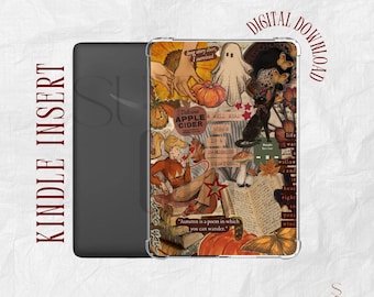 May include: A Kindle Insert with a collage design featuring autumn-themed illustrations. The design includes pumpkins, a ghost, a woman, and text that reads "Autumn is a poem in which you can wander." The words "Digital Download" are also visible.