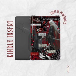 May include: Kindle Insert with a gothic-themed design. The insert features a collage of images, including a figure with long white hair, a castle, and text that reads "Hello, Princeling" and "Hello, Witchling". The words "Digital Download" are also visible.