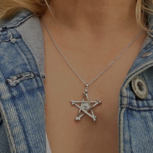 Five-Pointed Star Pendant Necklace| Solid 925 Sterling S. Chain Pendant | 925 S Silver Pentacle Eye Choker |David Star Pendant| Eye of Horus