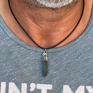 Raw Smoky Quartz Crystal  Pointed Pendant w/Leather Cord| Sterling Silver Tower Boho Pendant| Genuine Gemstone Jewelry| His/ Her Gift
